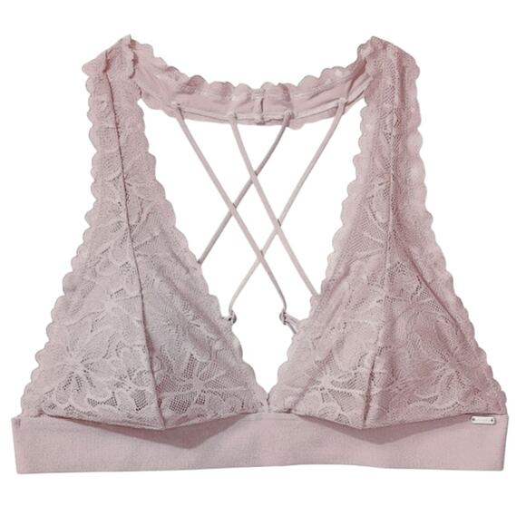 Victoria's Secret Pink Other - PINK Victoria's Secret Lace Blush Pink Bralette Strappy Back Hook Closure LARGE